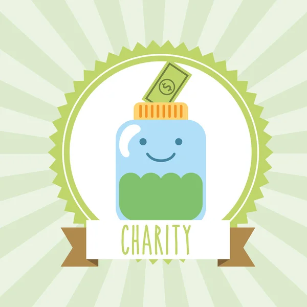 Kawaii jar banknote money donate charity image — Stock Vector