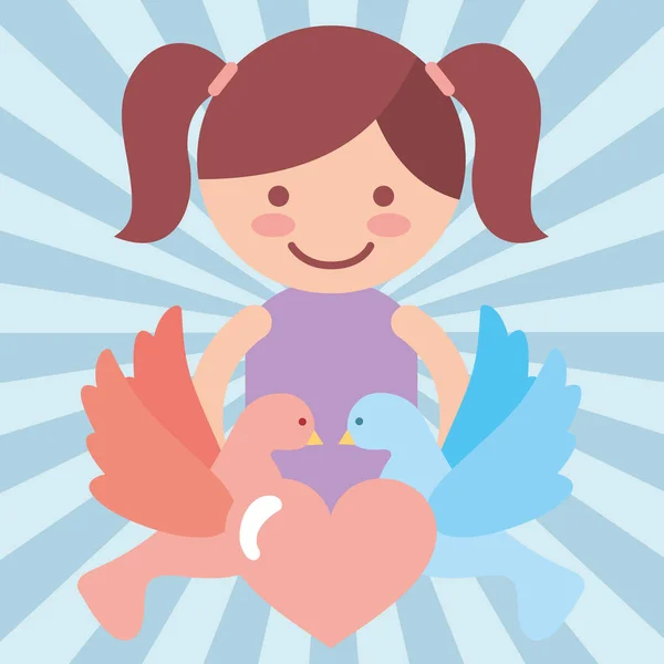 Милая девушка голуби сердца любовь пожертвовать благотворительность — стоковый вектор