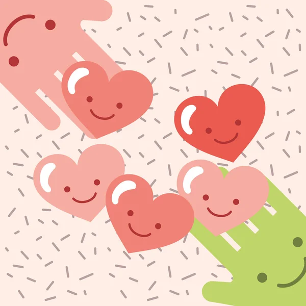 Kawaii hands hearts love cartoon spendet Charity-Bild — Stockvektor