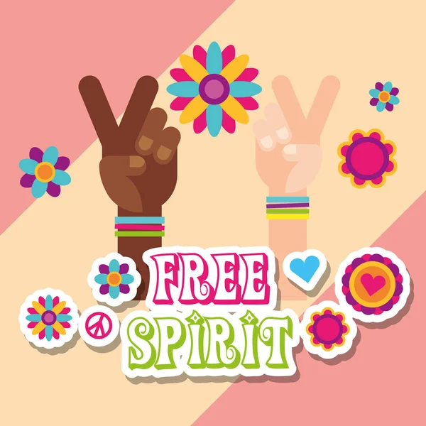 Hippie mnohonárodnostní ruce květiny samolepky svobodný duch — Stockový vektor