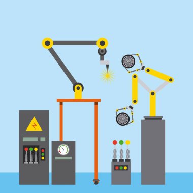 Robotik kol lastik araba bilgisayar makine vektör çizim kaynak sanayi
