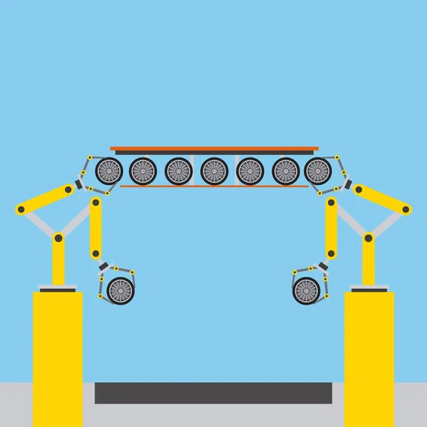 Складальна лінія шини автоматичного автовиробництва конвеєр роботизований — стоковий вектор