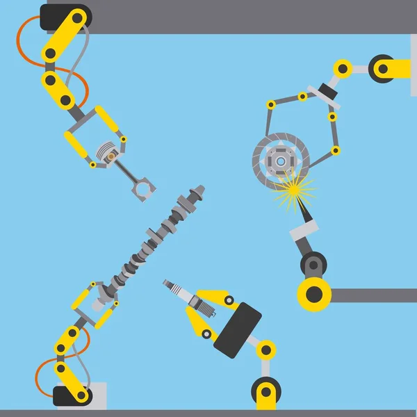 Robot Lengan Industri Teknologi Produksi Vektor Ilustrasi - Stok Vektor