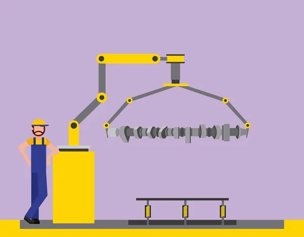 Operador fábrica automotriz brazo robótico varilla de conexión — Vector de stock