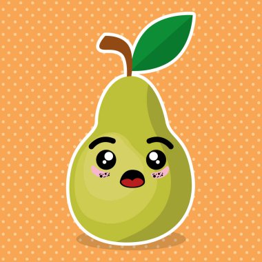 taze armut meyve kawaii karakter