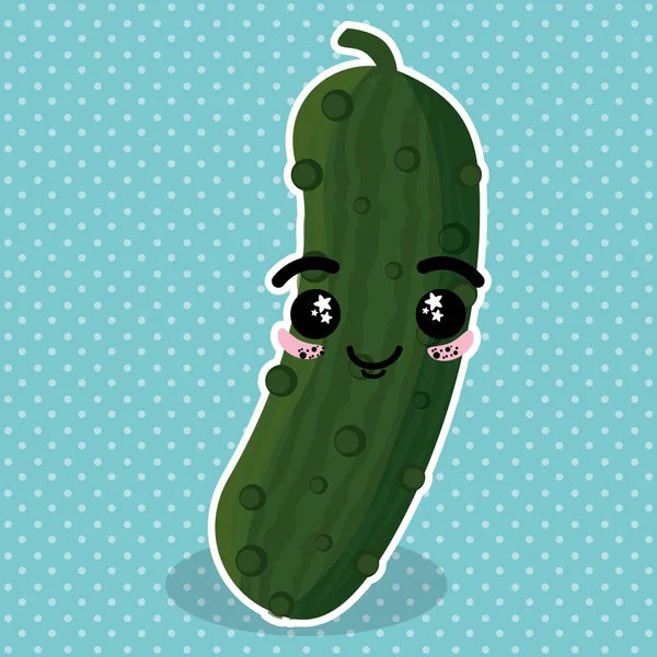 Carácter kawaii vegetal pepino fresco — Vector de stock