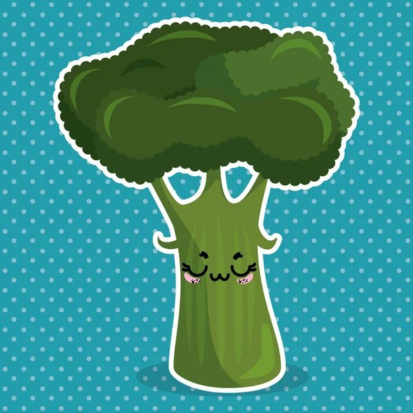 Frischer Brokkoli Gemüse Kawaii Charakter — Stockvektor