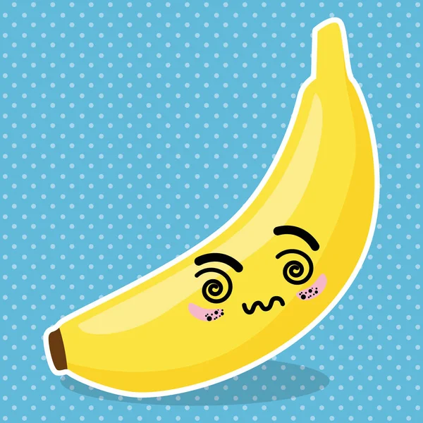 Banana fresca fruta kawaii caráter — Vetor de Stock