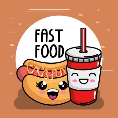 soda kawaii karakteri ile lezzetli sosisli sandviç