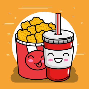 tavuk nugets pot soda kawaii karakteri ile