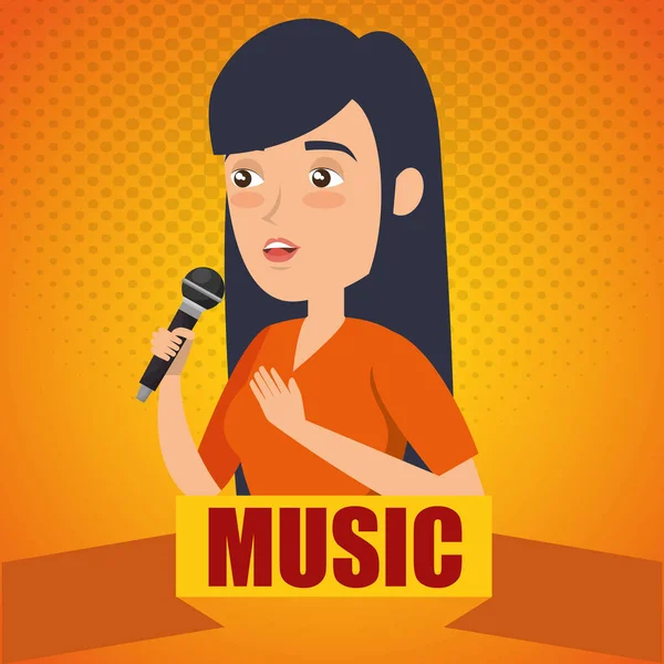 Woman singing with microphone — Stock Vector