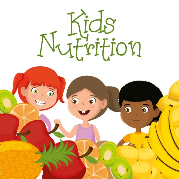 Happy kids with nutrition food — Stock Vector