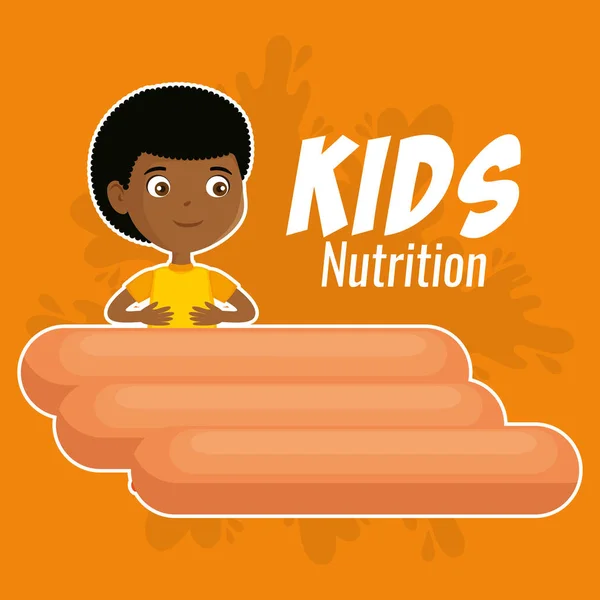 Niño feliz con comida nutricional — Vector de stock