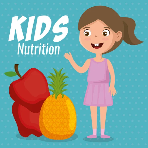 Fille heureuse avec nourriture nutrition — Image vectorielle