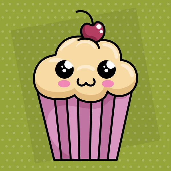 Süße Cupcake Kawaii Charakter — Stockvektor