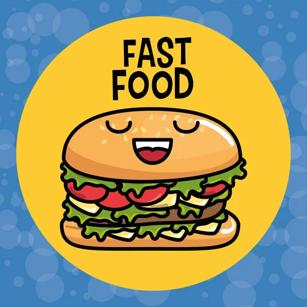 Lezzetli burger kawaii karakter — Stok Vektör