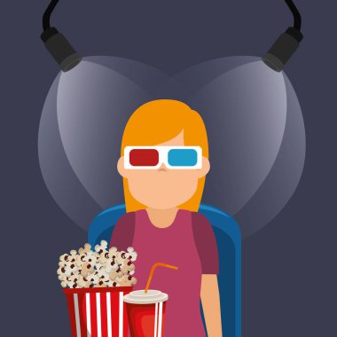 Gözlük 3d ve sinema simgeleri olan kadın