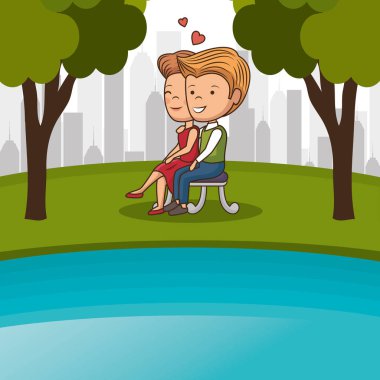 İki park sandalye vektör çizim tasarım love sonra