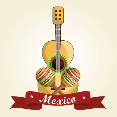 gitar ve Marakas Meksika fiesta vektör çizim tasarım
