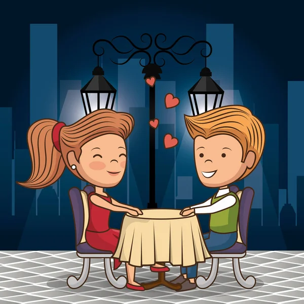 Νυφικό ζευγάρι έχοντας το γεύμα στο δρόμο τη νύχτα — Διανυσματικό Αρχείο