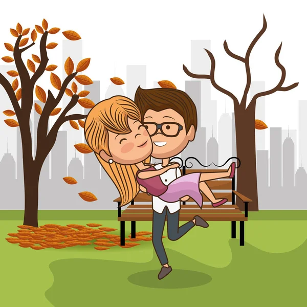 Влюбленная пара на стуле в парке — стоковый вектор