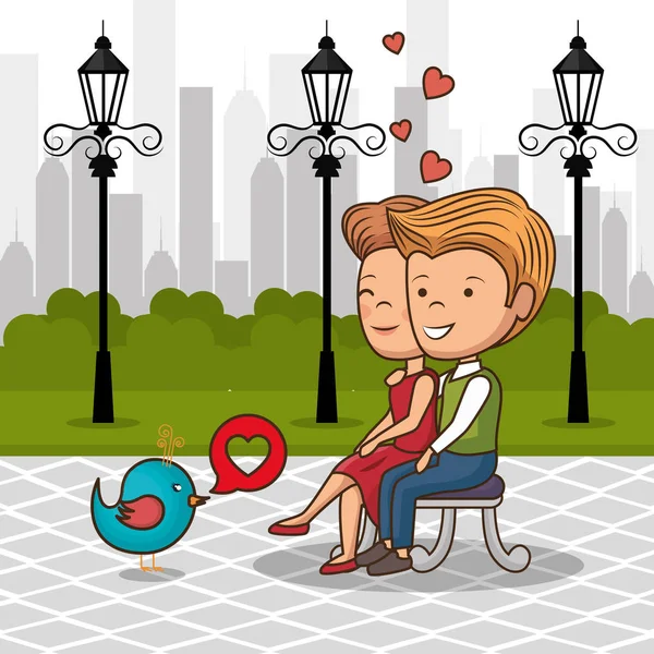 Couple Love Park Chair Vector Illustration Design — Stock Vector