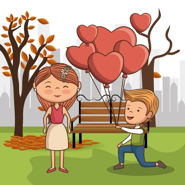 Couple amoureux sur chaise de parc — Image vectorielle