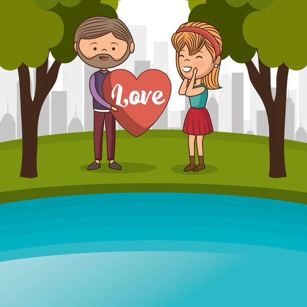 Paar Liefhebbers Het Lake Vector Illustratie Ontwerp — Stockvector