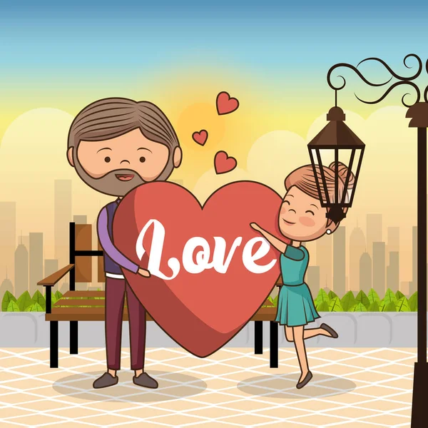 Couple Love Park Chair Vector Illustration Design — Stock Vector