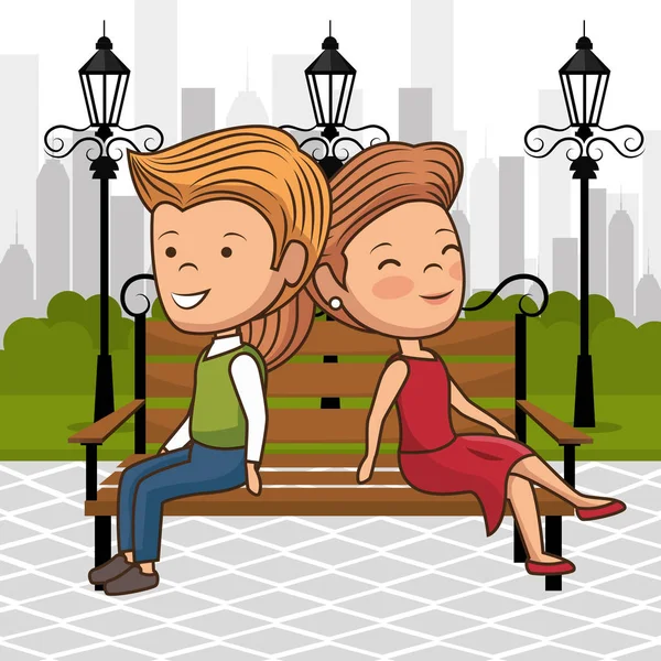 Ζευγάρι στην αγάπη στην καρέκλα πάρκο — Διανυσματικό Αρχείο