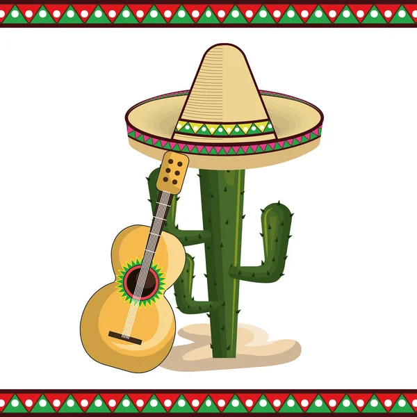 Cactus with mexican culture icons — Stock Vector