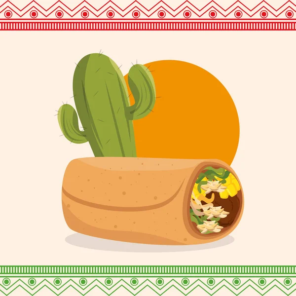 Burrito icone tradizionali messicane — Vettoriale Stock