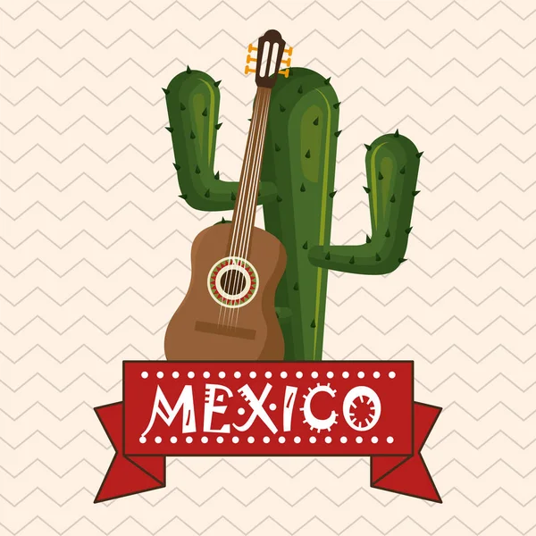 Cactus con iconos de la cultura mexicana — Vector de stock