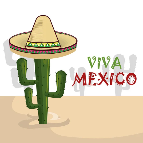 Cactus Con Icone Della Cultura Messicana Disegno Illustrazione Vettoriale — Vettoriale Stock