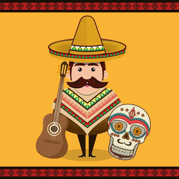 Μεξικάνικη άνθρωπος χαρακτήρα με εικόνες Πολιτισμός — Διανυσματικό Αρχείο