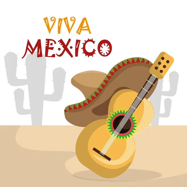 Guitar with mexican hat icons — Stock Vector