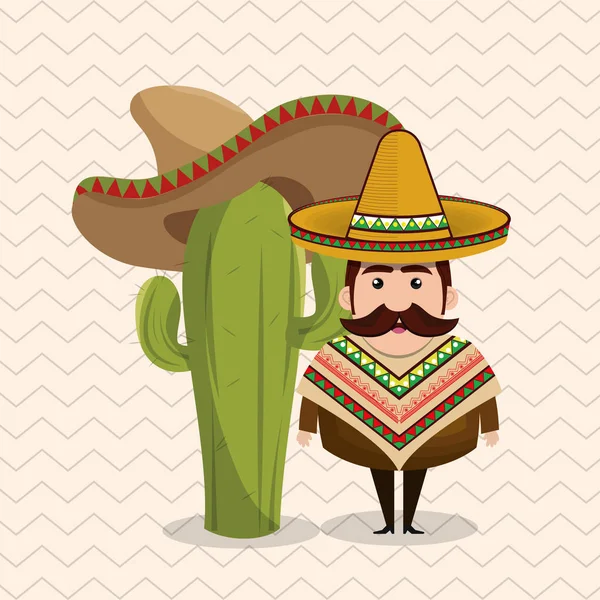 Hombre Mexicano Personaje Con Iconos Cultura Vector Ilustración Diseño — Vector de stock