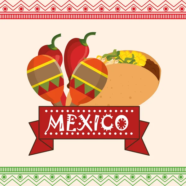 Burrito mexikanische traditionelle Ikonen — Stockvektor