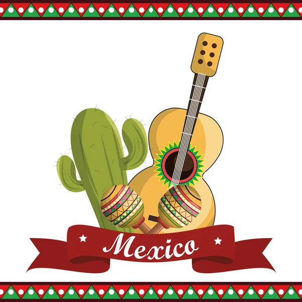 Guitarra e maracas mexicana fiesta — Vetor de Stock