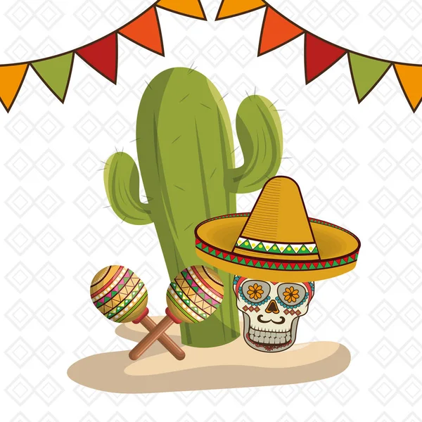 cactus with mexican culture icons vector illustration design