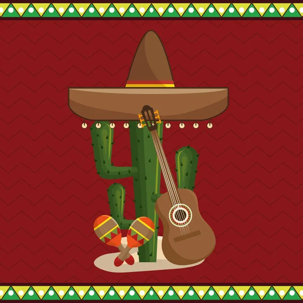 Cactus met Mexicaanse cultuur pictogrammen — Stockvector