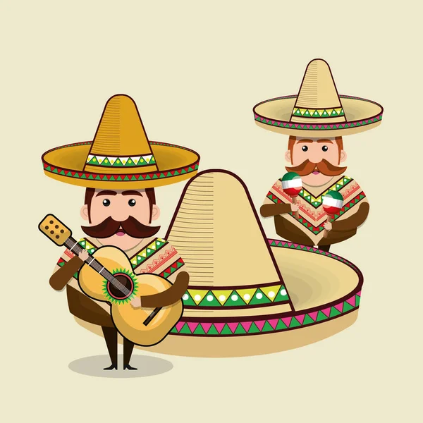 Mexican man character with culture icons — Stock Vector