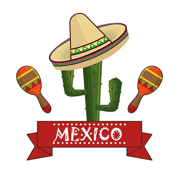 Cactus con iconos de la cultura mexicana — Vector de stock