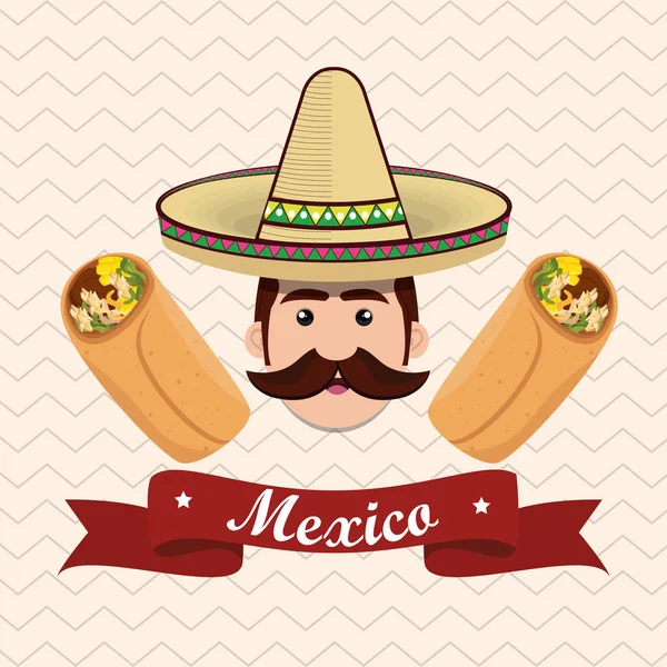 Homme Mexicain Caractère Avec Des Icônes Culture Vectoriel Illustration Design — Image vectorielle