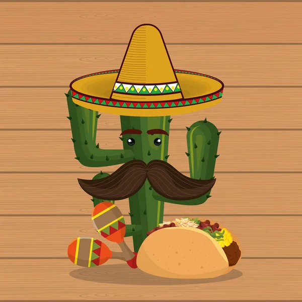 Cactus con iconos de la cultura mexicana — Vector de stock