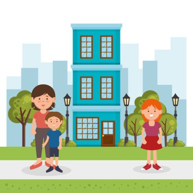 Aile üyelerinin park vektör çizim tasarım