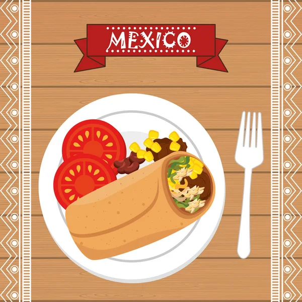 Burrito mexicano iconos tradicionales — Vector de stock