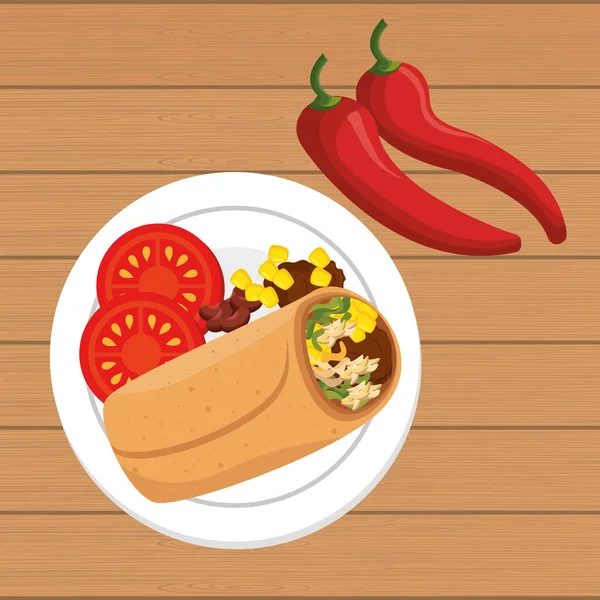Burrito Mexicaanse traditionele iconen — Stockvector