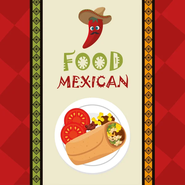 Burrito mexicano iconos tradicionales — Vector de stock