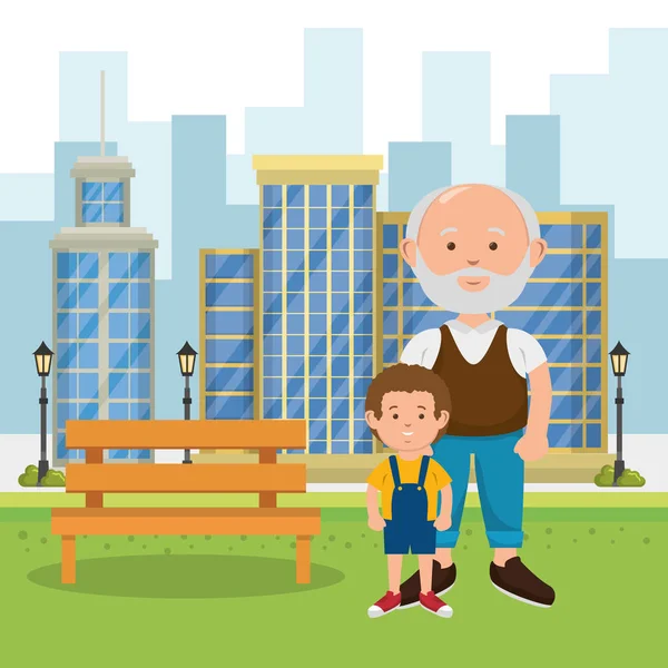 Grootvader met kleinzoon op het park — Stockvector